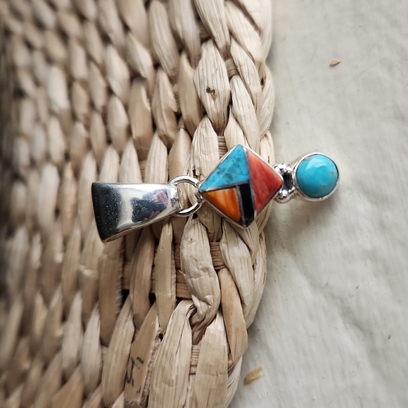 NWOT Native American Navajo Multi-stone Inlay Pendant 💙🧡🎁 - Picture 7 of 9